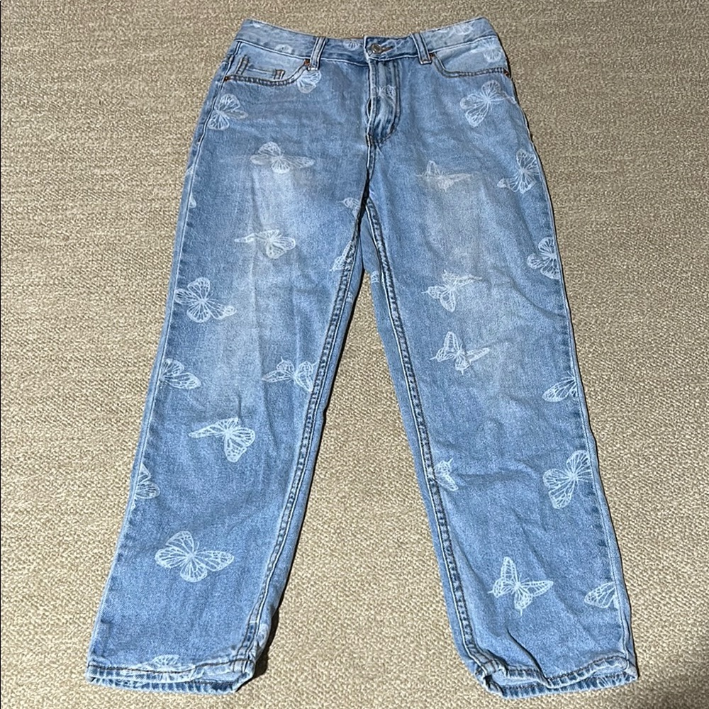 Blue Jeans with Butterfly Print